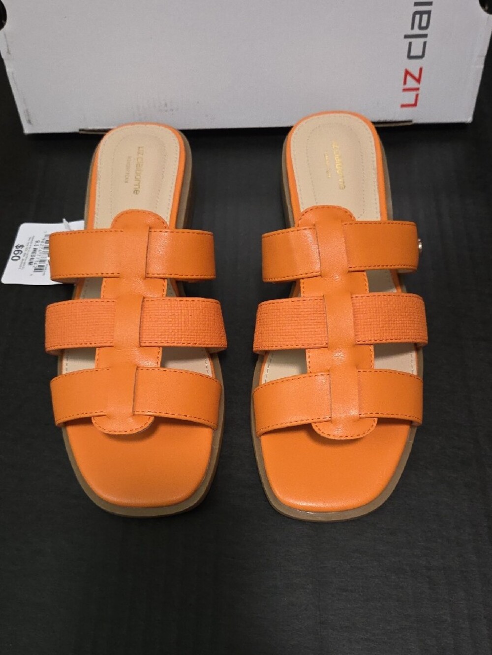 Liz Claiborne Orange Triple-Strap Slide Sandals